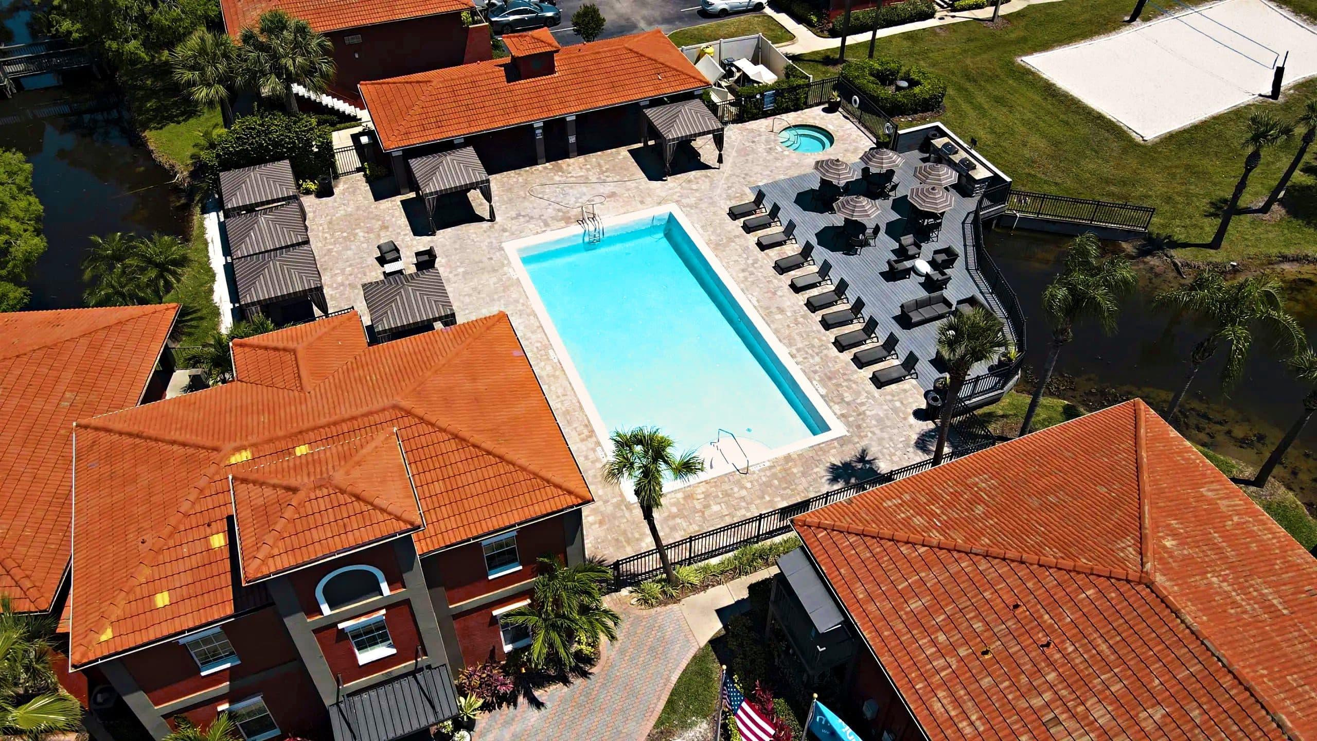 Drone view of a community pool